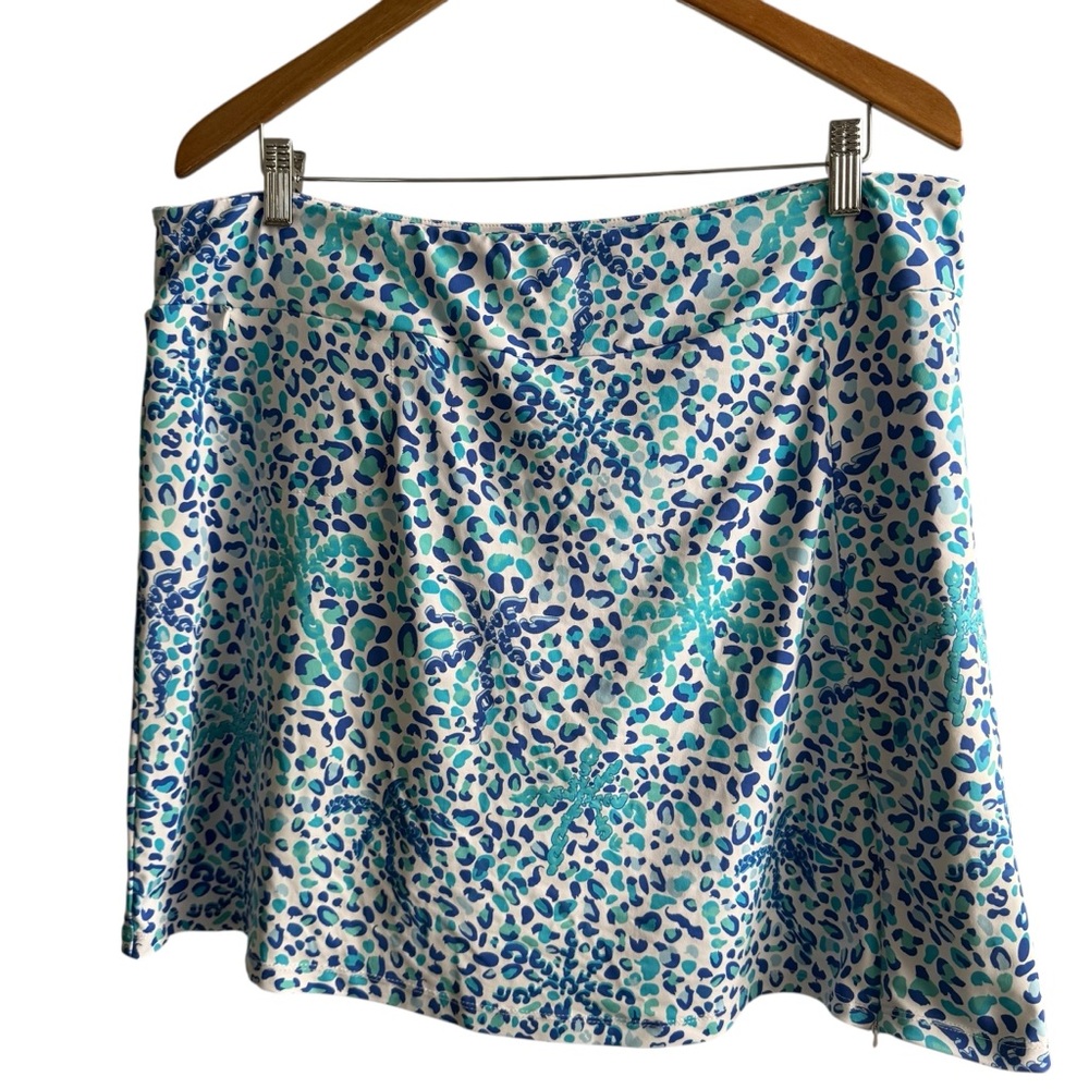 Blue Green Leopard Print Golf Skort w/Pockets & Built-In Shorts See Measurements